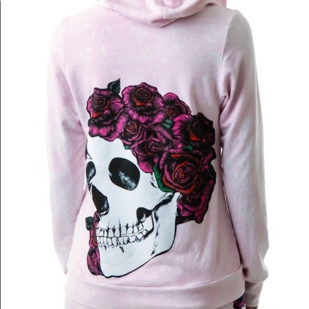 Lauren moshi rose skull candy zip up hoodie
